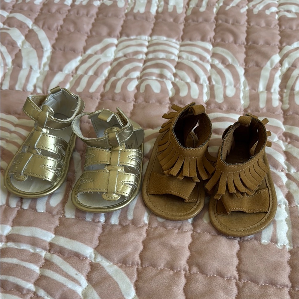 Gold and Tan Kids Sandals